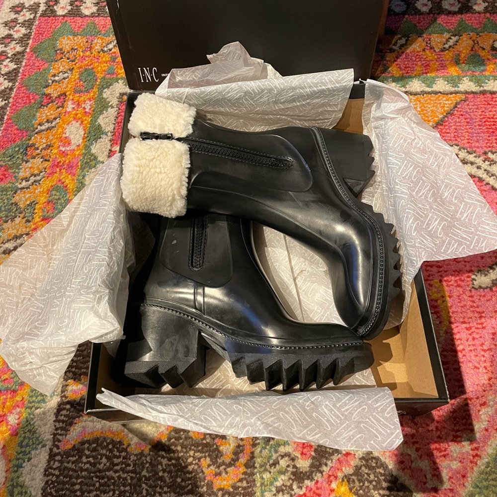New in box INC Women's Eddie Lug-Sole Rain Boots with Shearling Women’s …